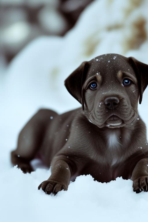 Silver lab puppy in snow